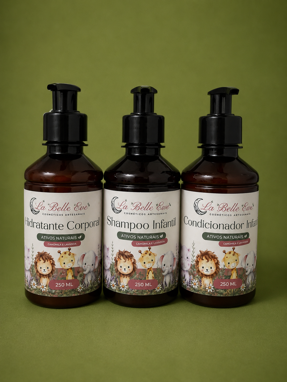 KIT INFANTIL SHAMPOO, CONDICIONADOR E HIDRATANTE  CAMOMILA E LAVANDA 250ML